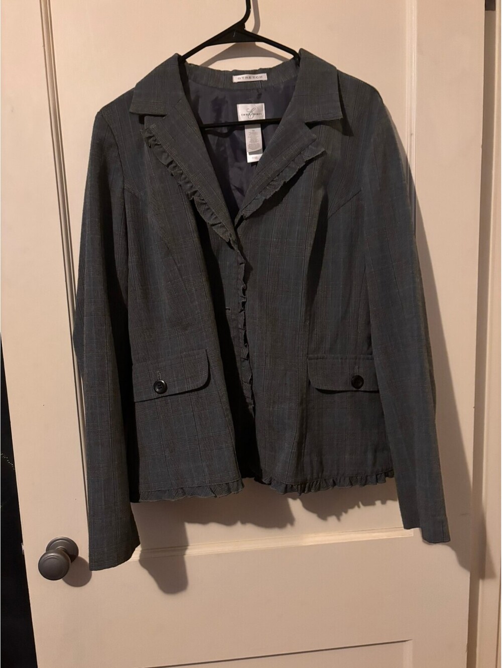 Emma James Women's Stretch Gray Plaid Blazer Jacket Size 16